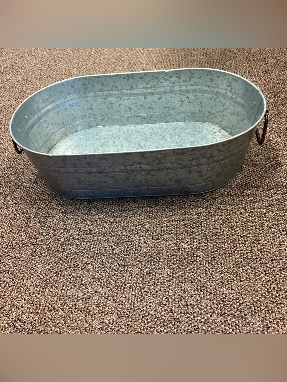 Vintage Galvanized Steel Tub With Brass Handles 20 X 11 X 6, Farmhouse, Cottage